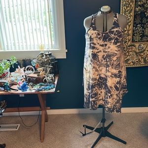 LOGO 1x OOAK Dress in Navy and Cream with Fairy Hem and Two Front Pockets.